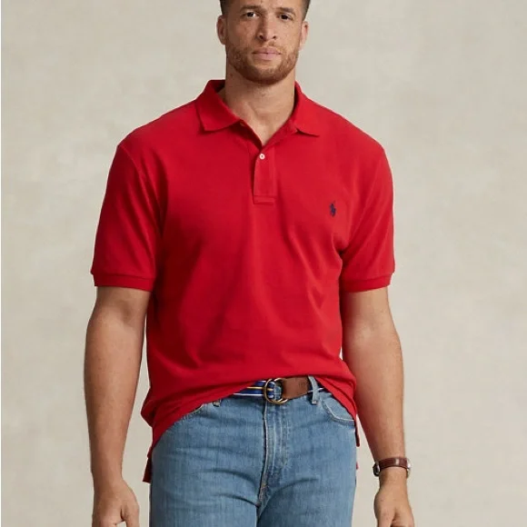 Polo by Ralph Lauren Men's Short Sleeve Vintage Pique Polo Logo Shirt, Color Red - Picture 2 of 7